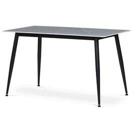 HT-403M GREY - Stôl jedálenský 130x70x76 cm, doska spekaný kameň v imitácii matného mramoru, čierne kovové nohy