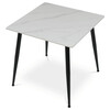 HT-398M WT - Stôl jedálenský 80x80 cm, keramická doska biely mramor, čierne kovové nohy