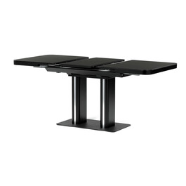 HT-D1926 BK - Stôl jedálenský rozkladací 120+40x80x75, čierny matný lak, tvrdené sklo,