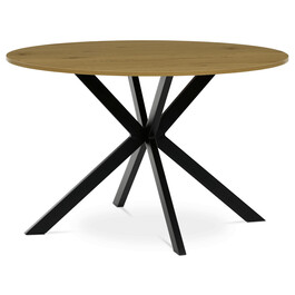 HT-F4120 OAK - Stôl jedálenský okrúhly, 120x75 cm, MDF divoký dub, čierne kovové nohy