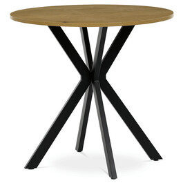 HT-F4108 OAK - Stôl jedálenský okrúhly, 80x75 cm, MDF divoký dub, čierne kovové nohy