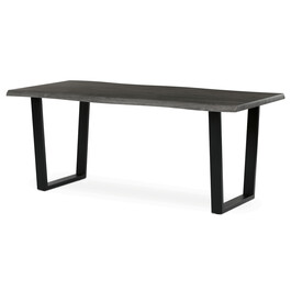 HT-F4218 GREY - Stôl jedálenský, 180x90x75 cm, MDF doska, dekor šedý dub, kovová nohy v tvare U, čierny matný lak