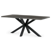 HT-F4618 GREY - Stôl jedálenský, 180x90x75 cm, MDF doska, dekor šedý dub, kovová noha v tvare hviezdy, čierny lak