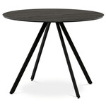HT-R5010 GREY - Stôl jedálenský okrúhly, 100x100x76 cm, MDF, kov, šedý dub, čierna