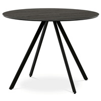 HT-R5010 GREY - Stôl jedálenský okrúhly, 100x100x76 cm, MDF, kov, šedý dub, čierna