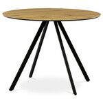 HT-R5010 OAK - Stôl jedálenský okrúhly, 100x100x76 cm, MDF, kov, dub, čierna