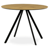 HT-R5010 OAK - Stôl jedálenský okrúhly, 100x100x76 cm, MDF, kov, dub, čierna