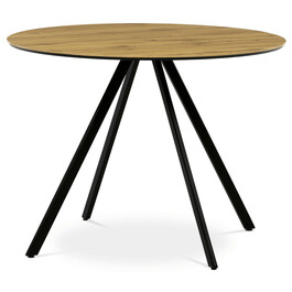 HT-R5010 OAK - Stôl jedálenský okrúhly, 100x100x76 cm, MDF, kov, dub, čierna