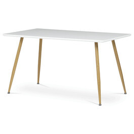 HT-W1214 WT - Stôl jedálenský 140x80, MDF, biela matná doska, kovové nohy vo farbe duba.