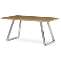 HT-W1515 OAK - Stôl jedálenský 160x90cm, MDF+ dyha, odtieň dub, kovové nohy, brúsený nerez.