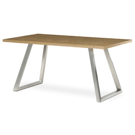 HT-W1515 OAK - Stôl jedálenský 160x90cm, MDF+ dyha, odtieň dub, kovové nohy, brúsený nerez.