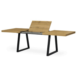 HT-R5624 OAK - Stôl jedálenský rozkladací, 160+80x90x76 cm, MDF, kov, dub, čierna