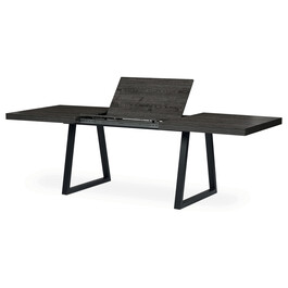 HT-R5624 GREY - Stôl jedálenský rozkladací, 160+80x90x75 cm, MDF, kov, šedý dub, čierna