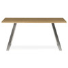 HT-W1515 OAK - Stôl jedálenský 160x90cm, MDF+ dyha, odtieň dub, kovové nohy, brúsený nerez.