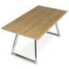 HT-W1515 OAK - Stôl jedálenský 160x90cm, MDF+ dyha, odtieň dub, kovové nohy, brúsený nerez.