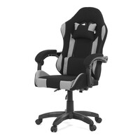 KA-R209 GREY - Herné kreslo, permanent contact mechanizmus s polohovou aretáciou, čierna a šedá látka, plast. kríž