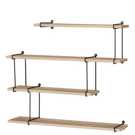 P-065 OAK - Poličky nástenné 80 cm, MDF, dekor dub, kov čierny mat
