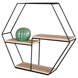 P-064 OAK - Polička nástenná 48 cm, MDF, dekor dub, kov čierny mat