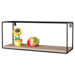 P-062 OAK - Polička nástenná 40 cm, MDF, dekor dub, kov čierny mat
