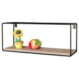 P-062 OAK - Polička nástenná 40 cm, MDF, dekor dub, kov čierny mat