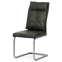 DCH-459 GREY3 - Jedálenská stolička, šedá látka v dekore vintage kože, kovová podnož, brúsený nikel