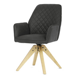 HC-539 BK3 - Stolička jedálenská, čierna vintage látka, dubové nohy, otočný mechanizmus