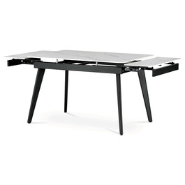 HT-405M WT - Jedálenský stôl 120+30+30x80 cm, keramická doska biely mramor, kov, čierny matný lak
