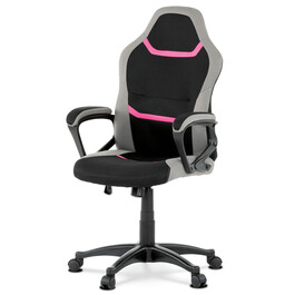 KA-L611 PINK - Kancelárska a herná stolička, poťah ružová, šedá a čierna látka, hojdací mechanizmus