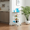 DR-043 - Servírovací stolík / regál, doska masív bambus, MDF, biely matný lak, pojazd