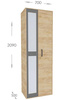 Šatníková skriňa 2D so zrkadlom BOXBY, dub kraft zlatý/grafit šedý