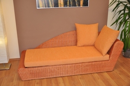 Ratanová odpočinková pohovka koňak ľavá polster oranžový