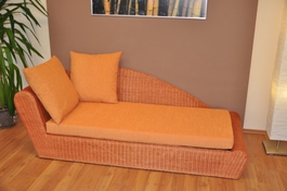 Ratanová odpočinková pohovka koňak pravá polster oranžový