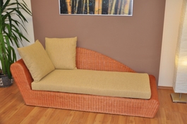 Ratanová odpočinková pohovka koňak pravá polster žltý